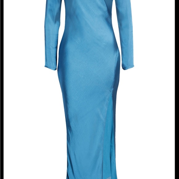 Bardot 100% Silk Blue Long Sleeve Open Back Dress - Picture 12 of 15